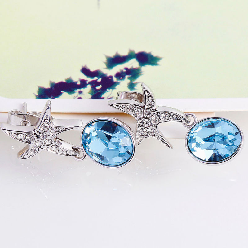 Star Shape Blue Crystal Women Fashion Earrings