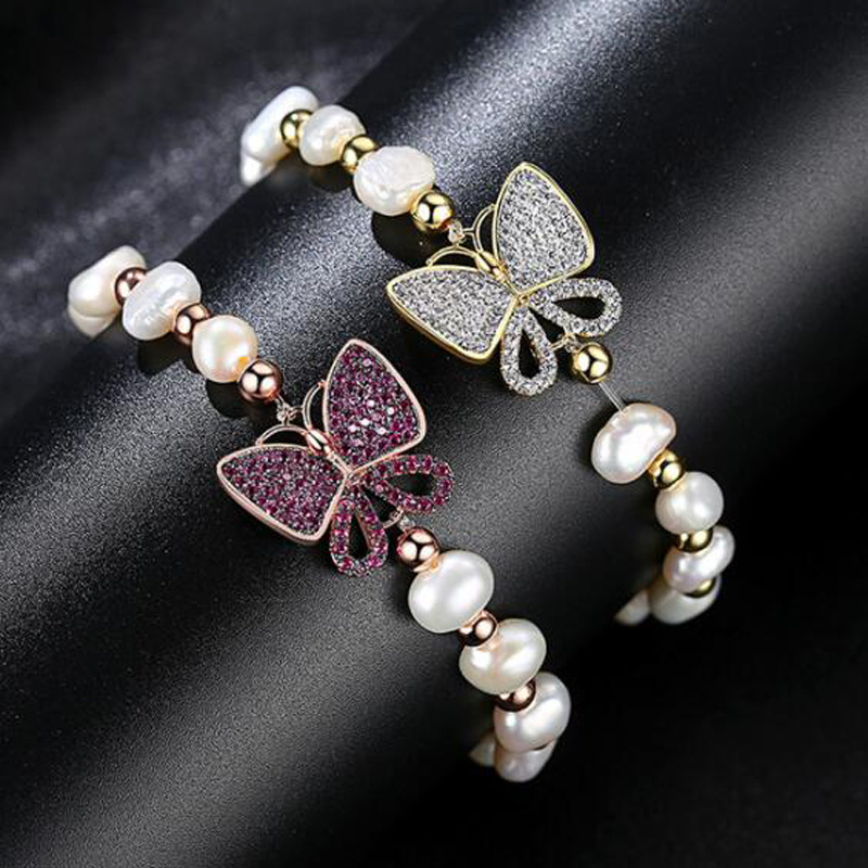 Fashion Jewelry Beaded Butterfly Baroque Nature Pearl Bracelet Jewelry