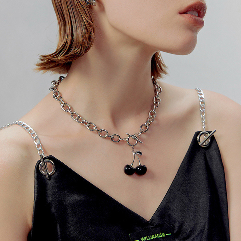 Fashion Bracelet Earrings Cherry Pendant Titanium Steel Necklace