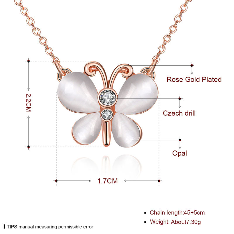 Fsahion Rose Gold Plated Butterfly Shape Pendant Necklace Crystal with Opal Necklace
