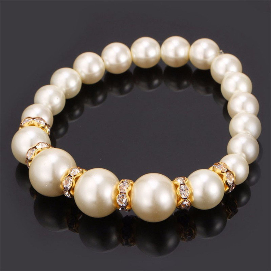Pearl Beads Jewelry Set Necklace Pendant Bracelet Earring Kit Clear Rhinestone Pearl Bridal Wedding Jewelry Set