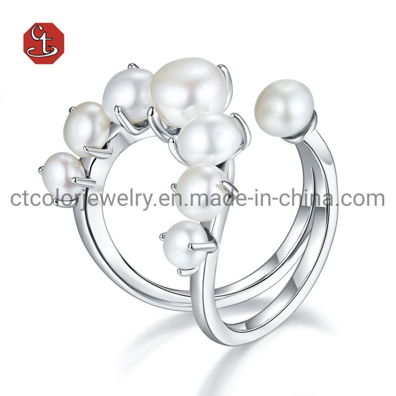 White Baroque Pearl Silver or Brass Earrings Blue CZ Stud Earrings Freshwater Pearl Drop Earring