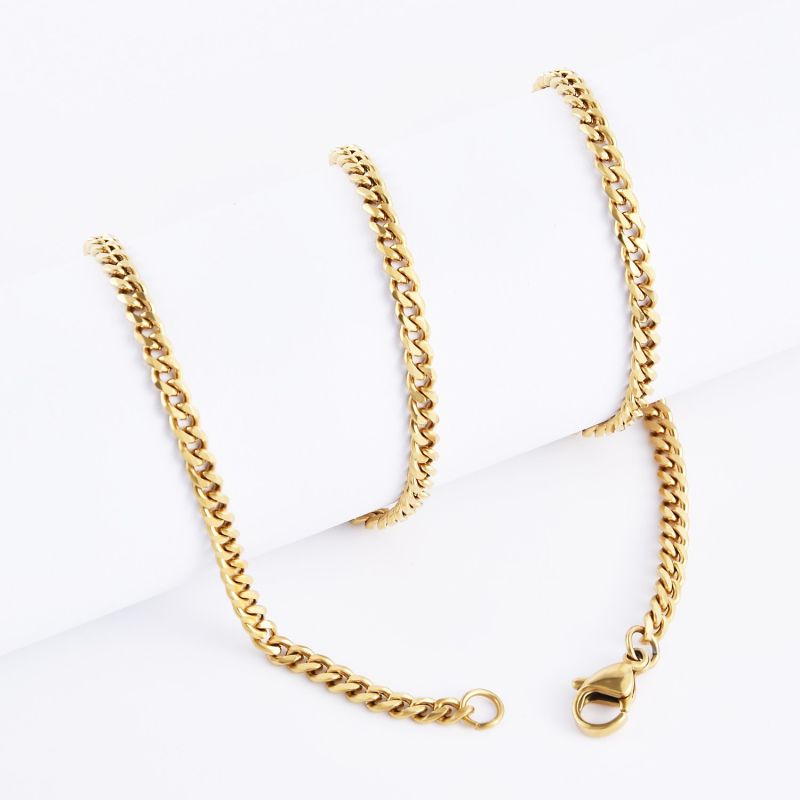 Hip Hop Jewelry Gold Plated Necklace Cuban Six Facted Polised Chain for Craft Jewerllery Design