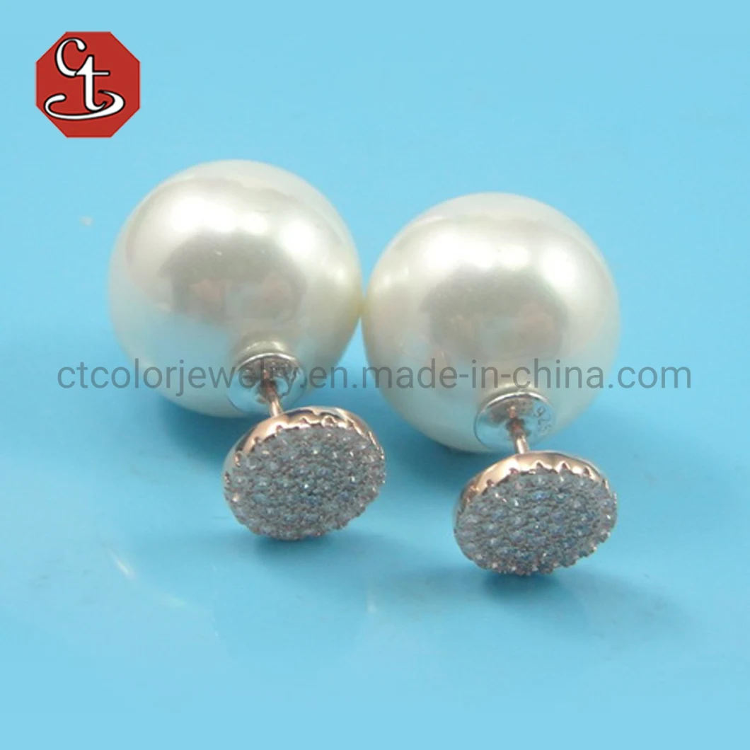 Elegant Champagne Pearl Jewelry Double Side Shell Pearl Studs for Women Big Beads Flowers Earrings