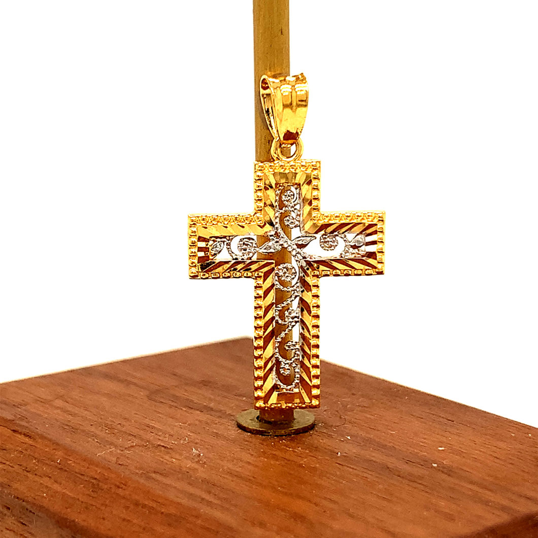 Mens Iced out Cross CZ Inlay Pendant 14K/18K Real Gold Hip-Hop Necklace
