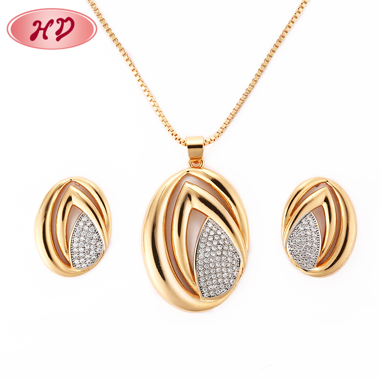 Women Fashion Jewelry Accessories Silver 18K Gold Plated Alloy Chain Sets Pendant Necklace with CZ Crystal