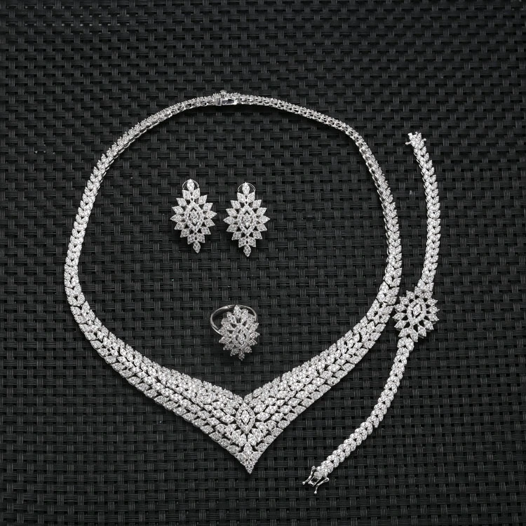 B16657 Factory Sale Artificial Jewellery AAA+ Cubic Zircon Trendy Style Jewelry Set