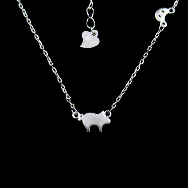 Lovely Pig Shaped No Stone Sterling Silver Necklace for Gift Children