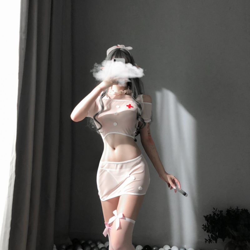 Nurse Outfit Cosplay Sexy Lingerie with Bow-Knot Cute Choker