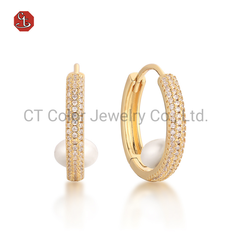 Fashion Earring Wholesale Pirce 18K Gold Silver  Earring Custom Natural Pearl Hoop Jewelry