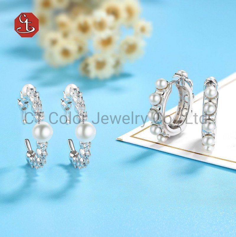 Fashion Earring Wholesale Pirce 18K Gold Silver  Earring Custom Natural Pearl Hoop Jewelry