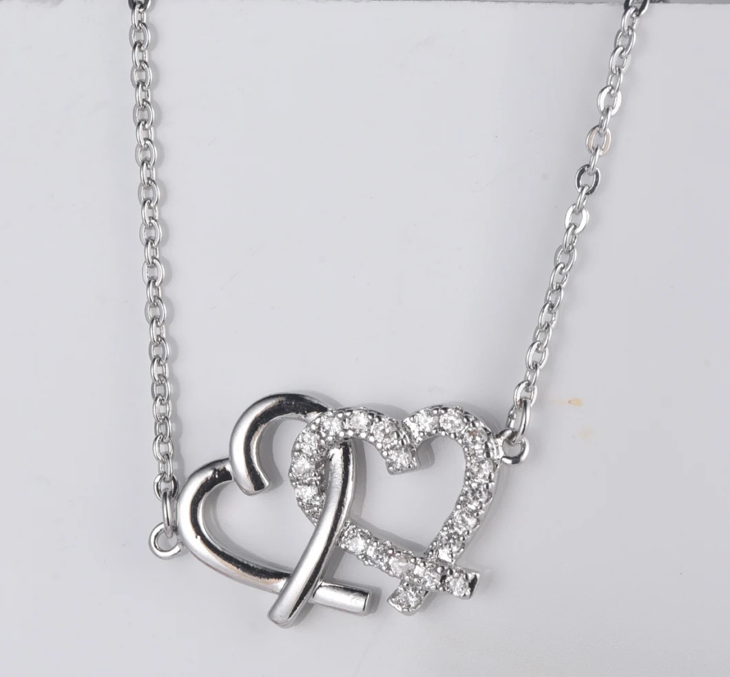 Best Sale 925 Sterling Silver Two Heart Necklace