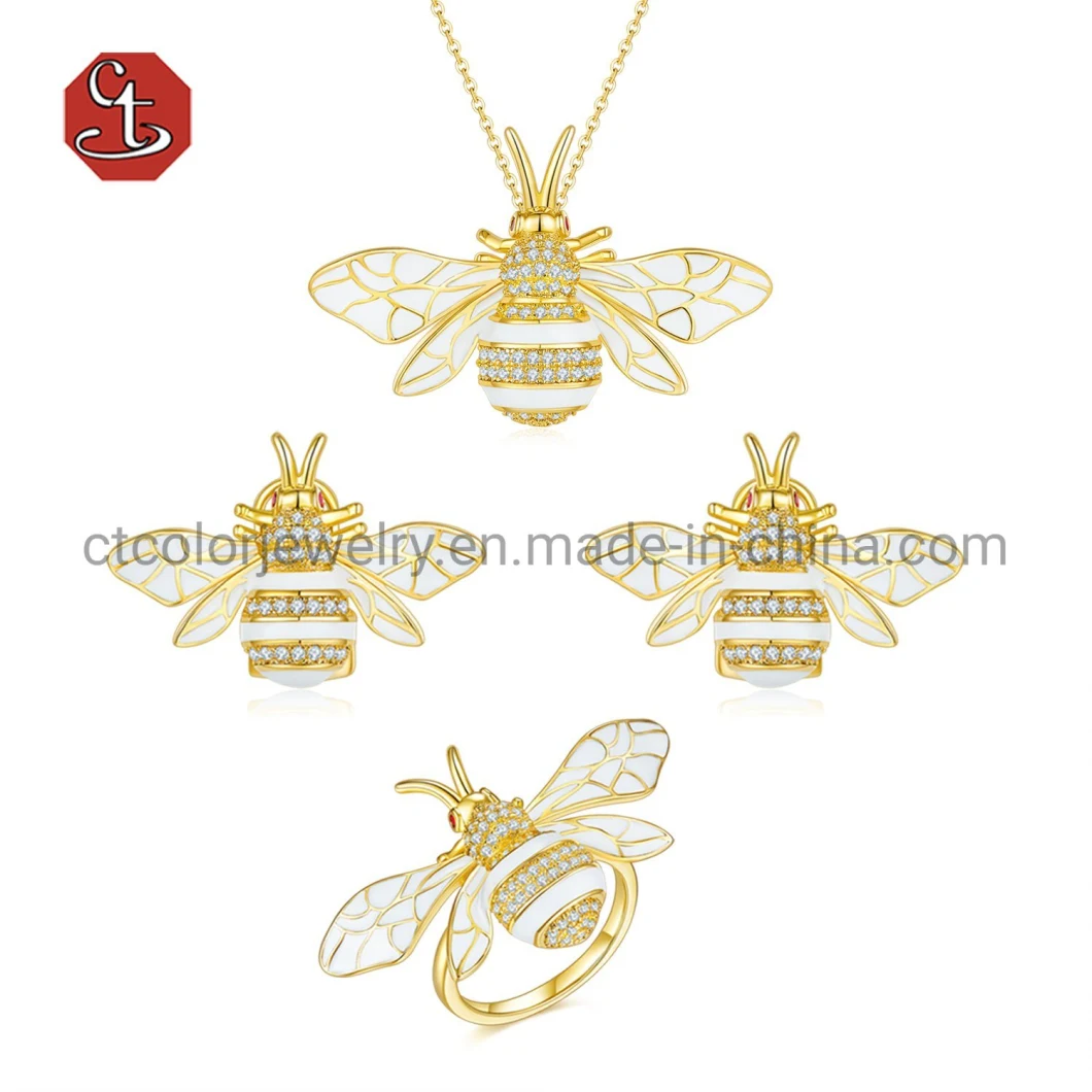 Unisex Enamel Jewelry Bee Brooches Insect Pendant Silver or Brass Badges Fashion Brooch Wholesale Women and Men Necklace
