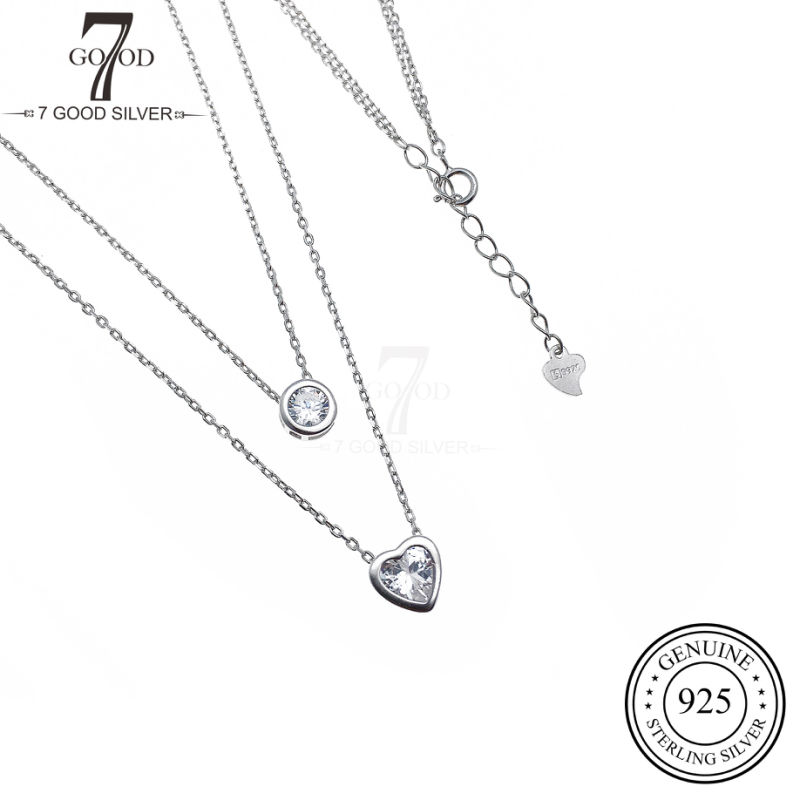 OEM Custom Fashion 925 Silver Jewelry Necklace with Love Herat Charm Double Chain
