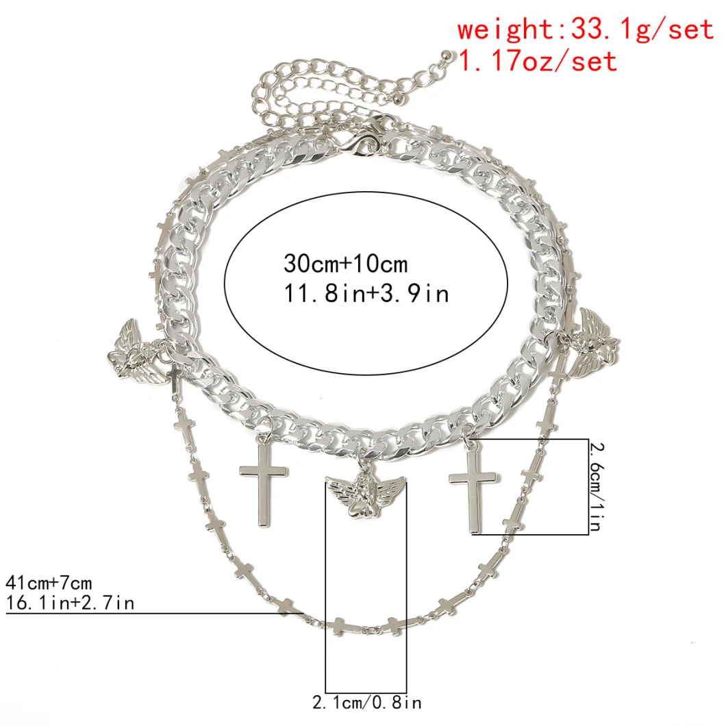 Personalized Hip Hop Cross Chain Necklace Street Fashion Angel Pendant Multilayer Necklace