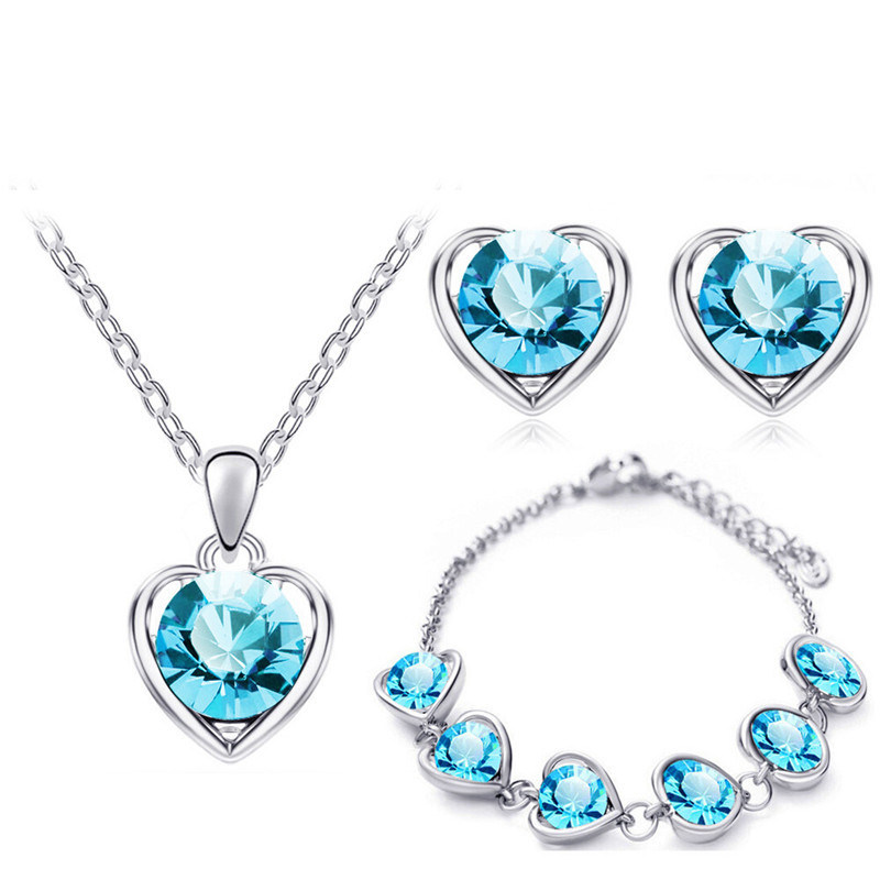 Fashion High-End Exquisite Peach Heart Crystal Jewelry Set