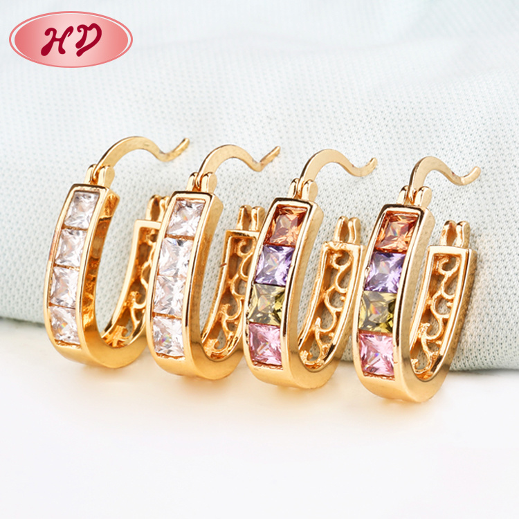 Fashion 18K Gold Plated Hoop Huggie CZ Earrings