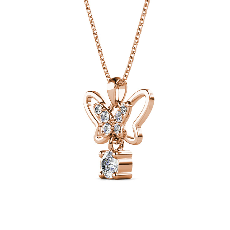 New 2021 Trendy Gold Plated Dangling Butterfly Pendant Rhinestone Crystal Necklace