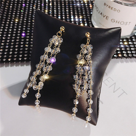 Fashion Crystal Long Tassel Earrings Silver Needle Super Fairy Earrings