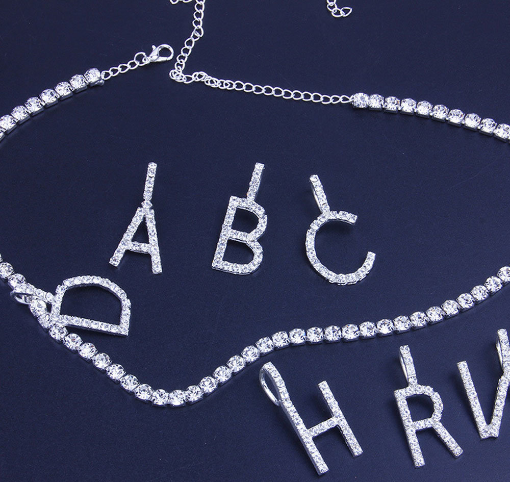 Chain & Letter Women Men Rock Hip Hop Bling Jewelry Iced out Alphabet Pendant Name Tennis Chain Rhinestone Initial Necklace