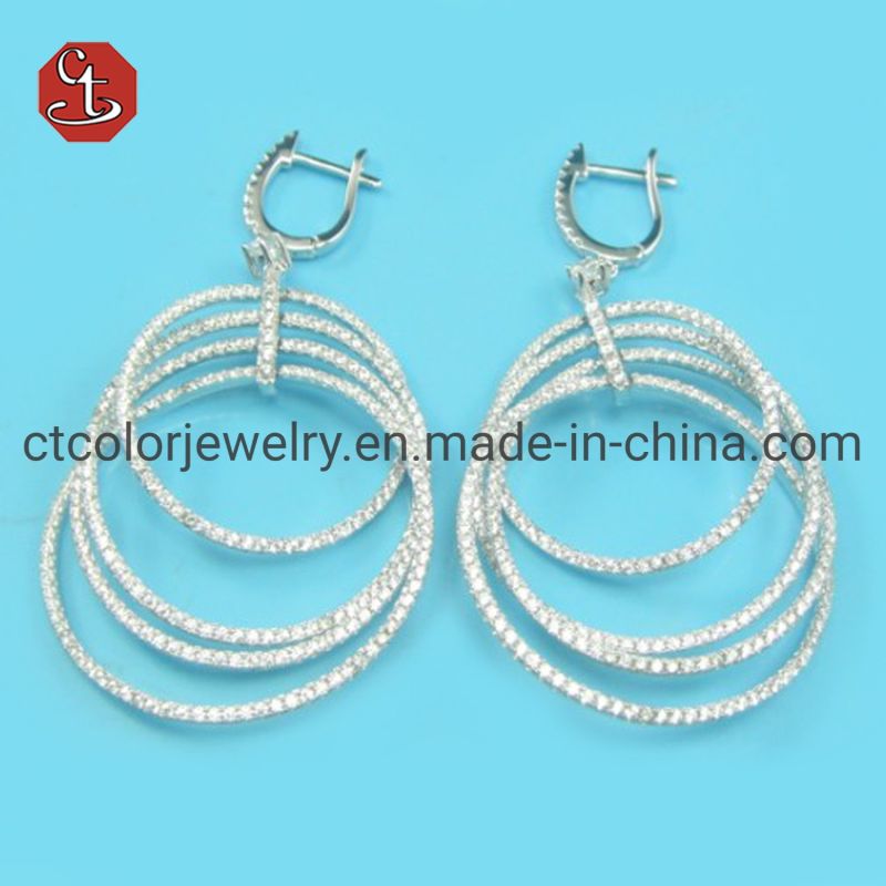 Exaggerated Fashion Ladies Earrings Circle Cubic Zircon 925 Silver Earrings