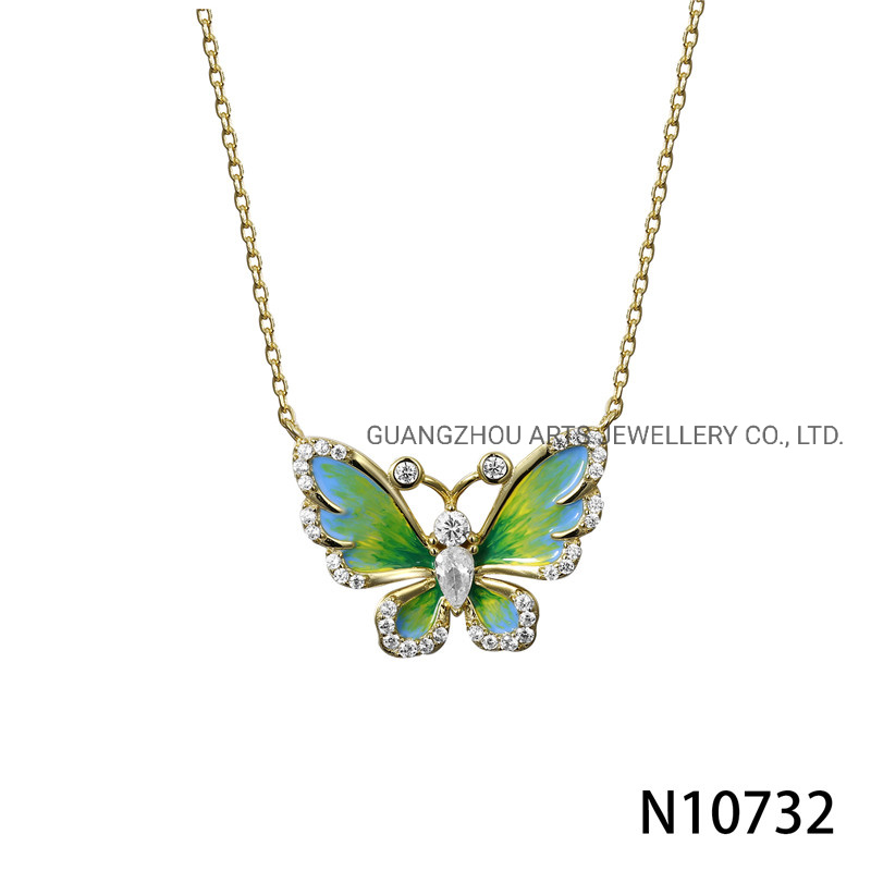 Light Green Enamel Over 925 Sterling Silver Butterfly Necklace