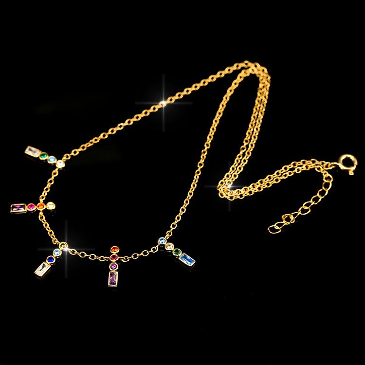 Girls Models Fashion Designs Colour Zircon Pure Silver Simple Gold Chain Necklace