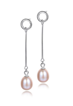 Sterling Silver Freshwater Pearl Cultured CZ Bridal Dangle Earrings