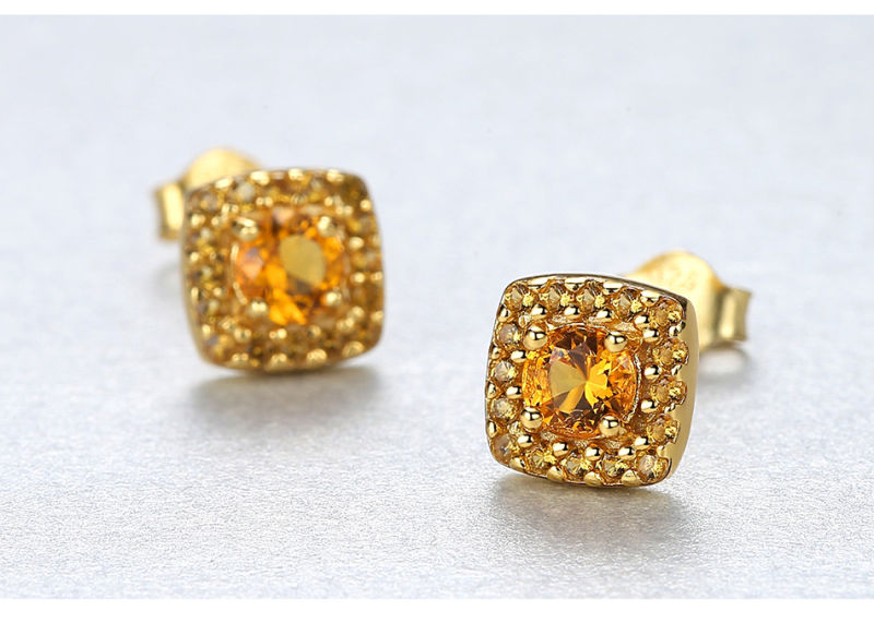 18K Gold Plated Square CZ S925 Silver Earrings