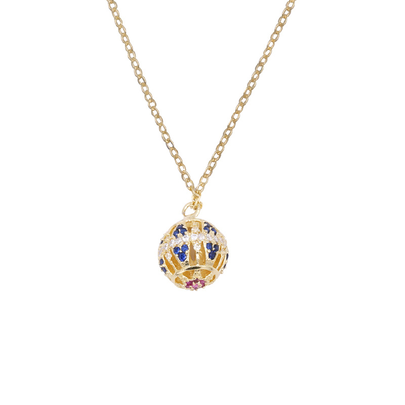 18K Gold Necklace Hollow Ball Charm Pendant Long Necklace Jewelry Women