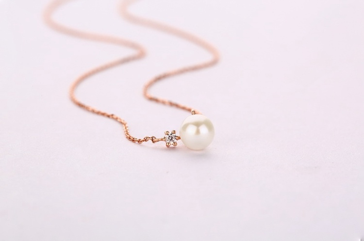 Minimalist Rose Gold Chain Necklace Women 14kt Real Gold Necklace with Pearl