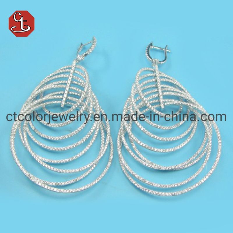Exaggerated Fashion Ladies Earrings Circle Cubic Zircon 925 Silver Earrings