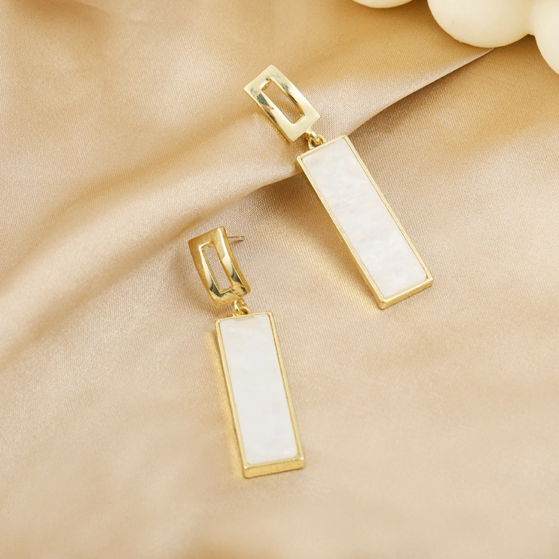 Fashion Accessorise S925 Sterling Silver Jewelry Square Personality Shell Earrings
