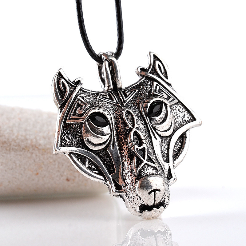 Animal Jewelry Rope Chain Wolf Head Hange Norse Vikings Pendant Necklace Norse Wolf Head Necklace
