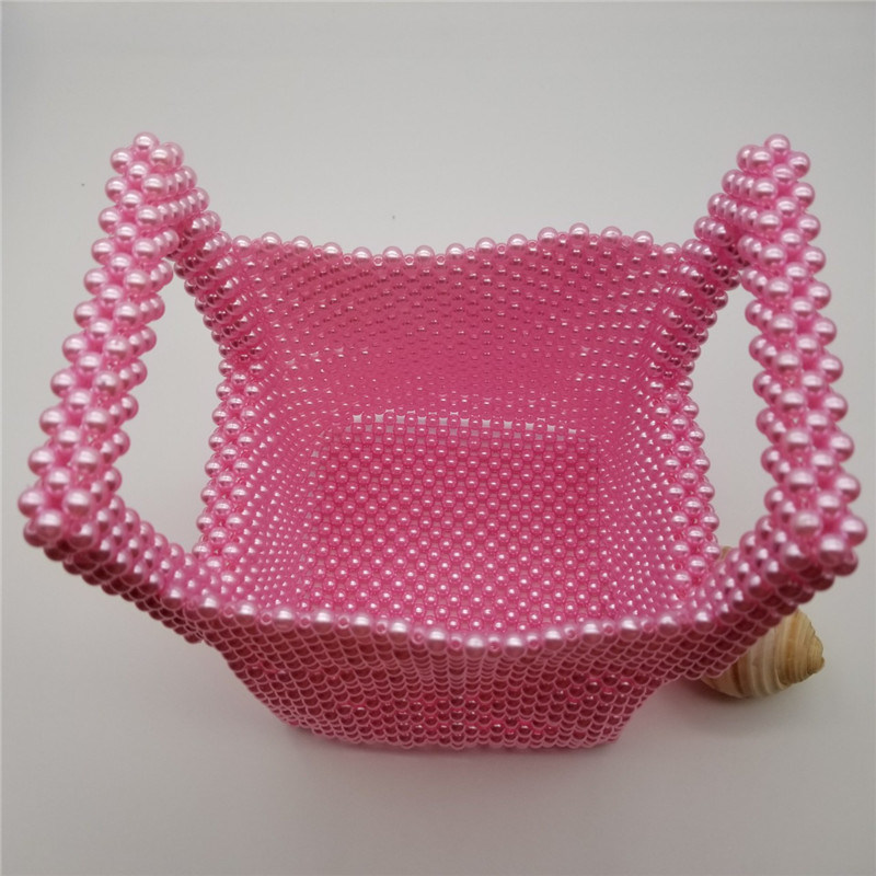 Peb15 Pink Fashion Pearl Beaded Bag Square Handbag with Pearls for Ladies