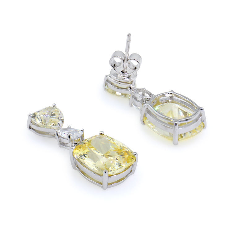 Yellow Gold Earrings Square and Heart Earrings for Women