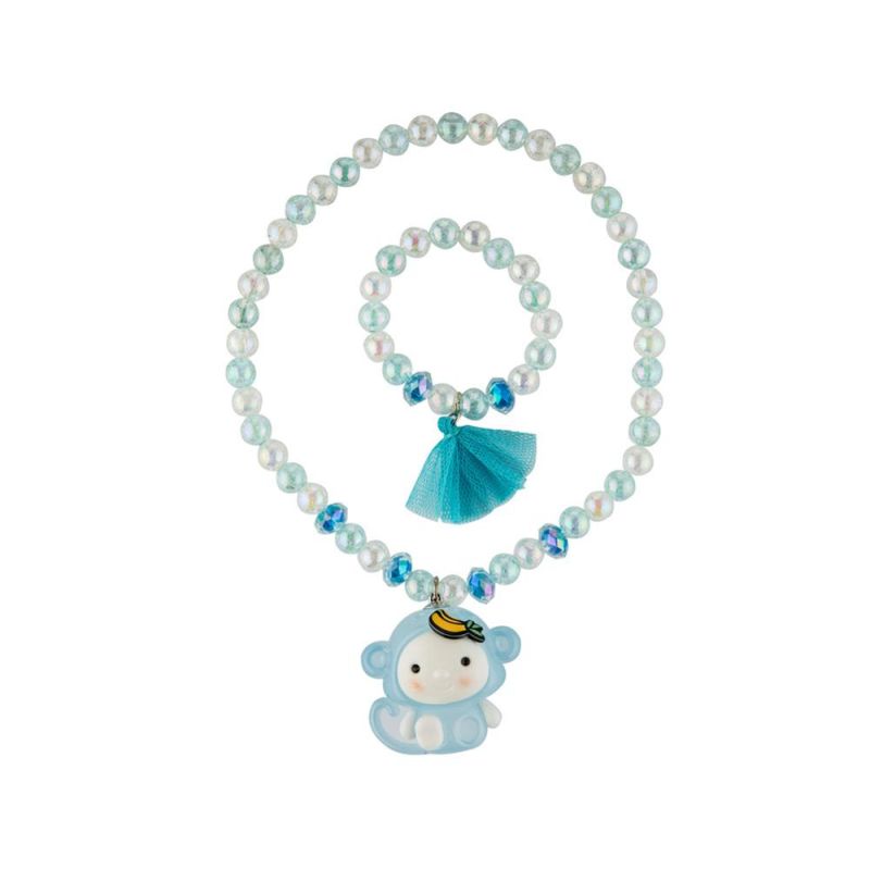 Trendy Kids Plastic Beads Jewelry Sets Handmade LED Acrylic Bead Monkey Bracelet Pendant Necklace for Children