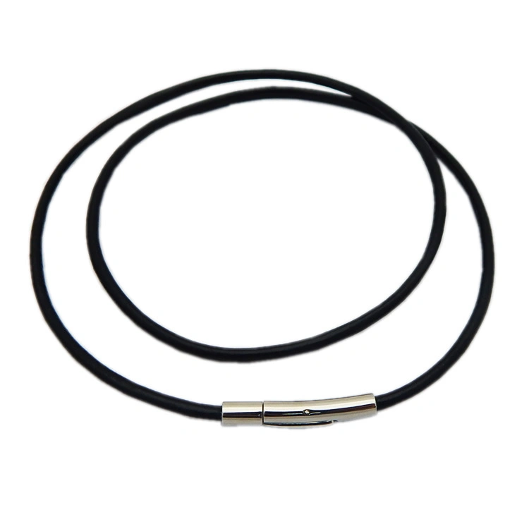 Fashion Jewelry Steel Spring Clasp Cowhide Leather Classic Black Leather Cord Necklace for Men