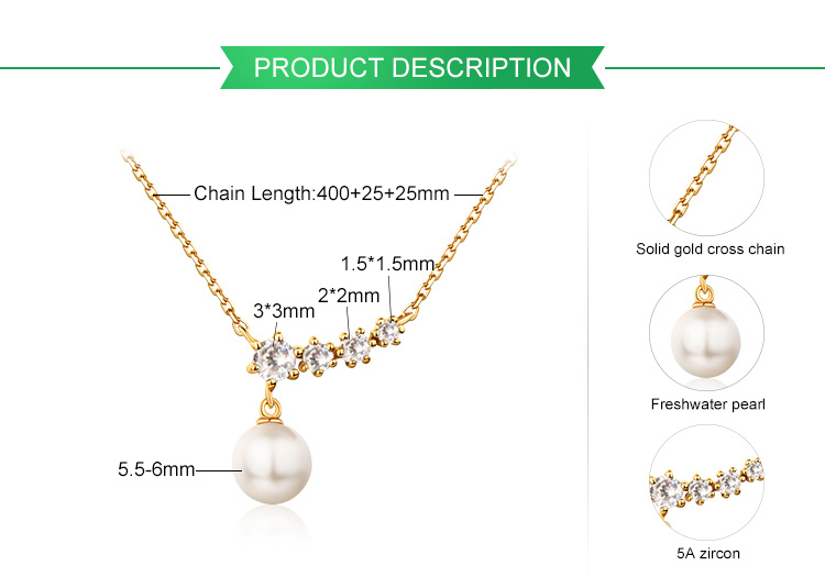 Pretty 14K Gold Jewelry Necklace Cubic Zirconia Necklace with Pearl