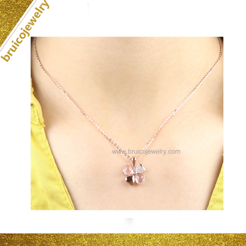 Fashion Silver Necklace Jewelry Pink Gold Plated Necklace for Girls