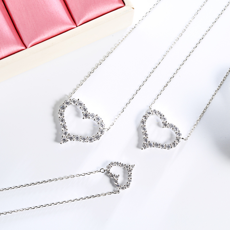 Hot Sales Heart Shaped Pendant Pure Silver Chain Necklace