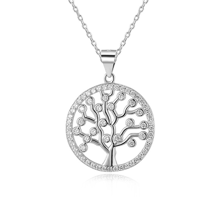 925 Sterling Silver Cubic Zirconia Tree of Life Pendant Necklace