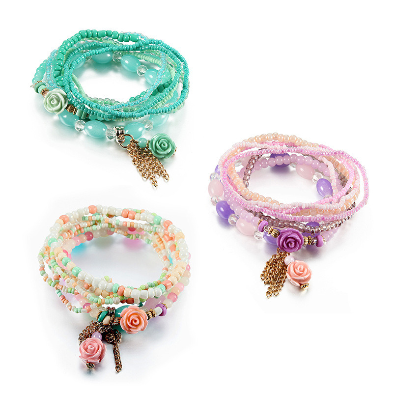 Valentine's Day Gift Bracelet Boho Style Glass Bead Resin Flower Charm Bracelets
