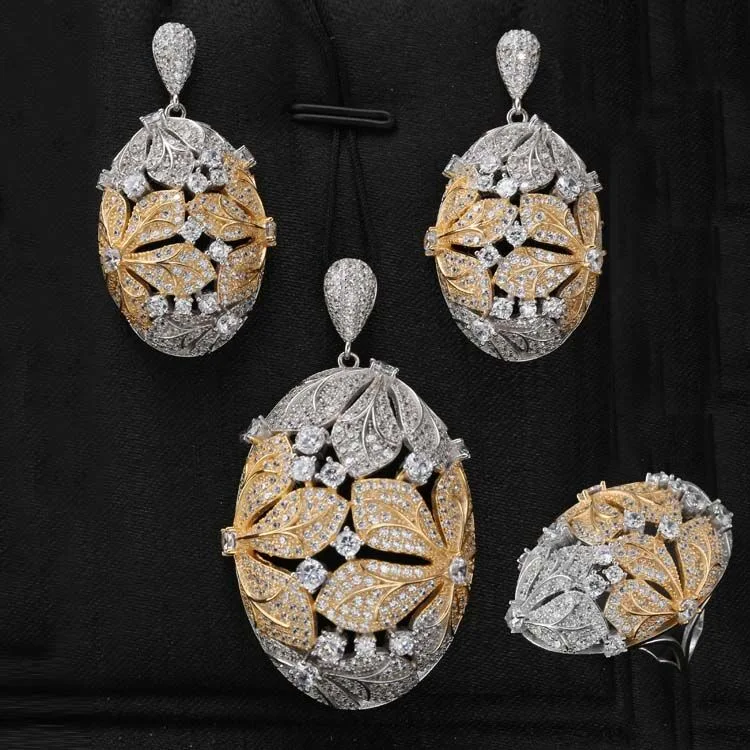 Wholsale Dubai Cubic Zirconia Stone Necklace Set Nigerian Women Wedding Bridal Jewelry Set