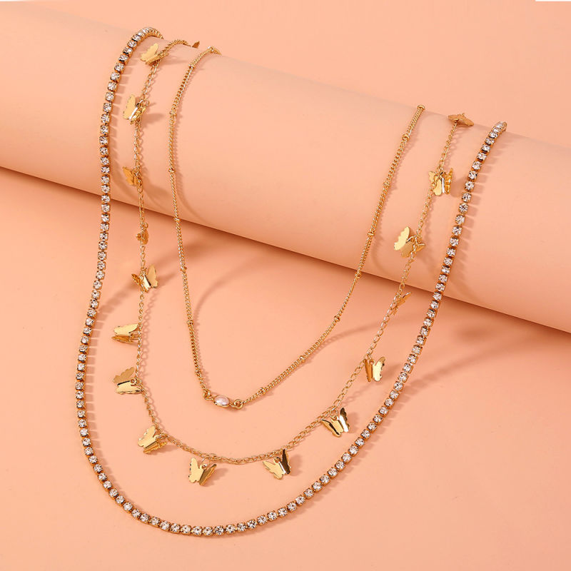 Butterfly Pendant Grab Chain Simple Multilayer Necklace Women