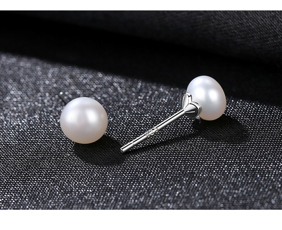 Elegant Simple Silver Freshwater Pearl Stud Earrings