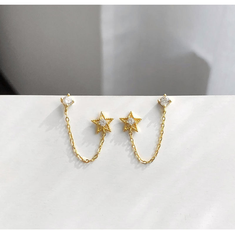 New Arrival Fashion Jewelry 925 Sterling Silver or Copper Cubic Zirconia Star Chain Earrings for Girls