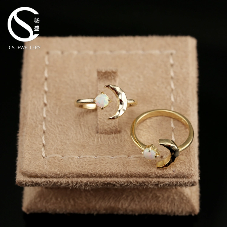 14K 18K 22K Gold Gemstone Moonstone Simple Delicate Latest Gold Finger Ring Designs for Girls