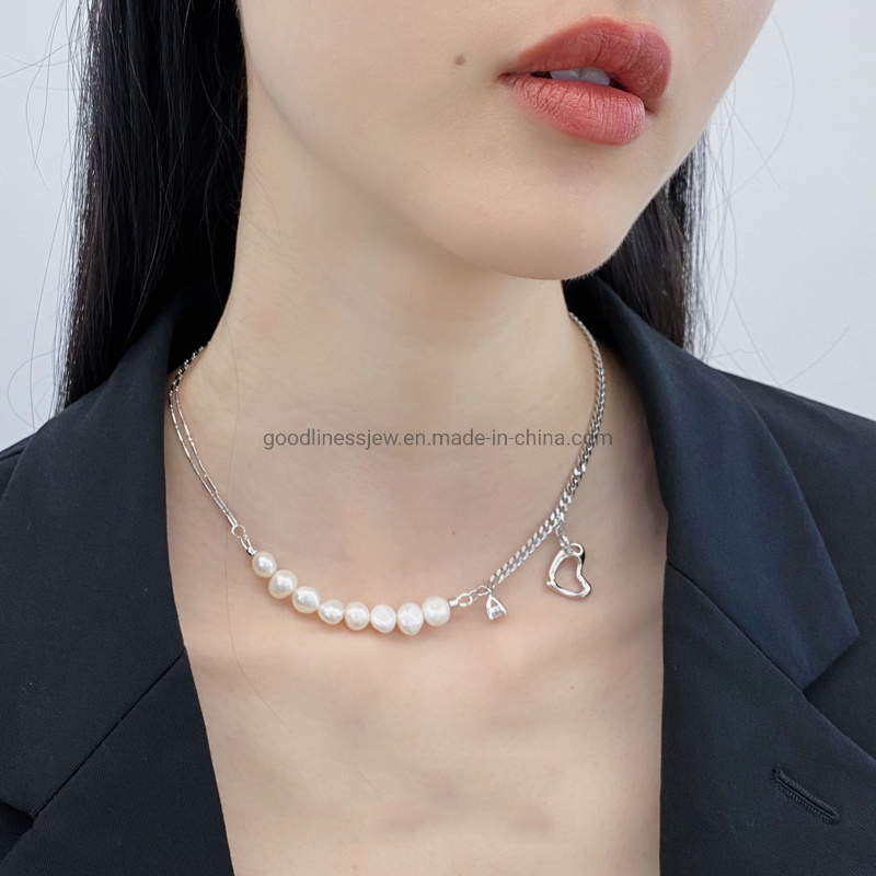 Wholesale High Quality Chain Necklace Heart Shape Nature Choker Baroque Pearl Jewelry