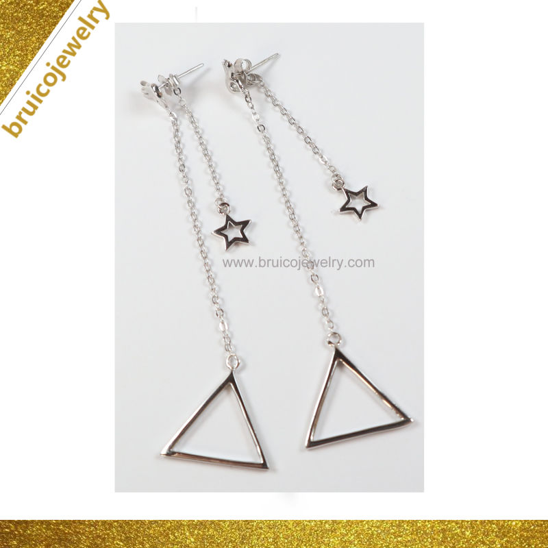 Silver Jewelry Manufacturer Gold Chain Star Shaped Dangle Triangle Drop Earring for Girls